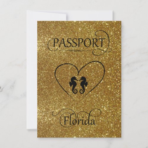 Gold Glitter Florida Passport Save the Date Card