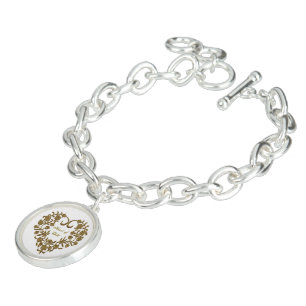 Gold Glitter Flourish Valentine  Bracelet