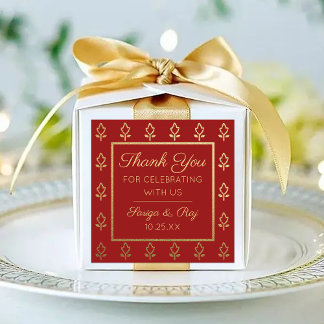 Gold Glitter Flower Wedding Return Gift Favor Square Sticker