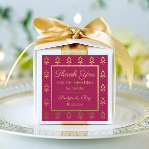 Gold Glitter Flower Wedding Return Gift Favor Square Sticker