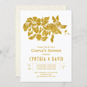 Gold glitter flowers floral wedding couples shower invitation