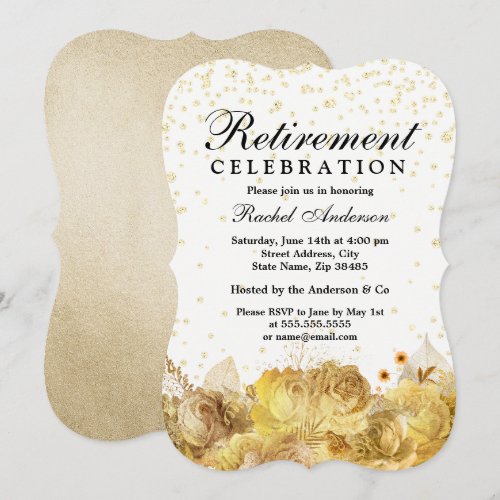 Gold Glitter Flowers Retirement Party Celebration