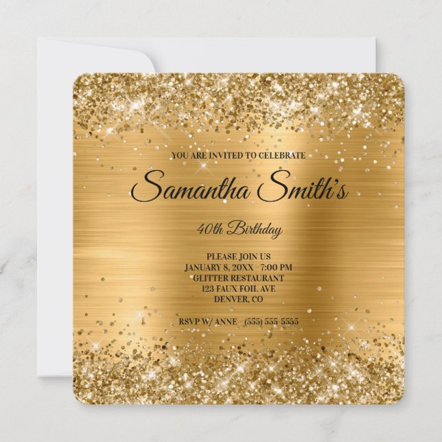 Gold Glitter Foil 40th Birthday Fancy Monogram Invitation (Front)