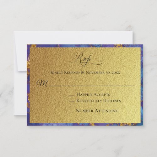 *~* Gold Glitter Foil Blue Abstract Wedding RSVP