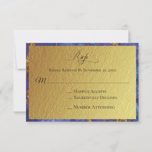 *~* Gold Glitter Foil Blue Abstract Wedding RSVP Card (Front)