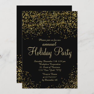 Gold glitter foil confetti corporate Christmas Invitation