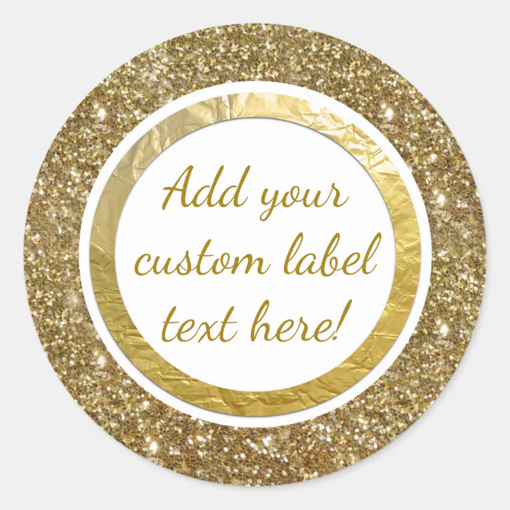 Gold Glitter Foil Print Custom Craft Favor Wedding Classic Round Sticker |  Zazzle