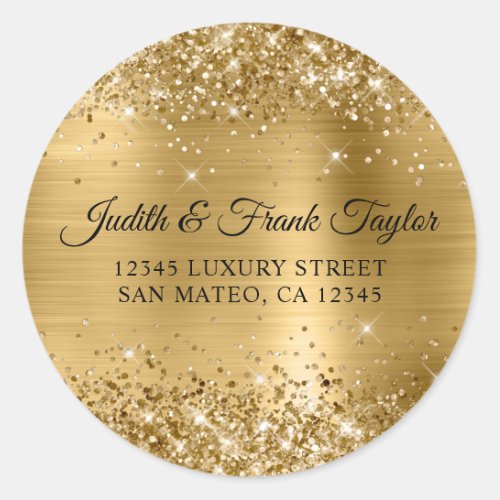 Gold Glitter Foil Return Address Classic Round Sticker