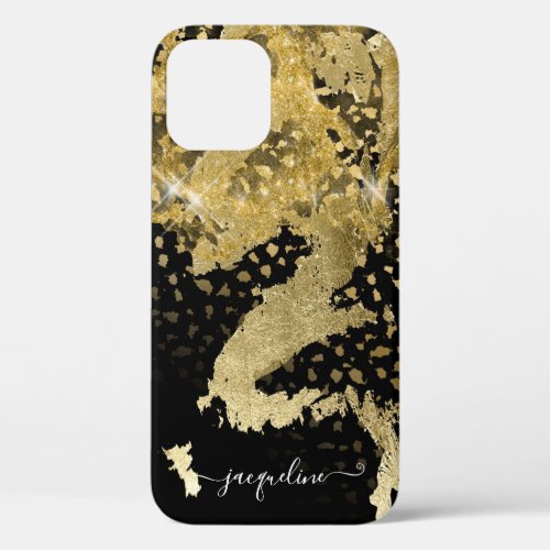 Gold Glitter Foil Sparkle Chic Girly Script Name iPhone 12 Case