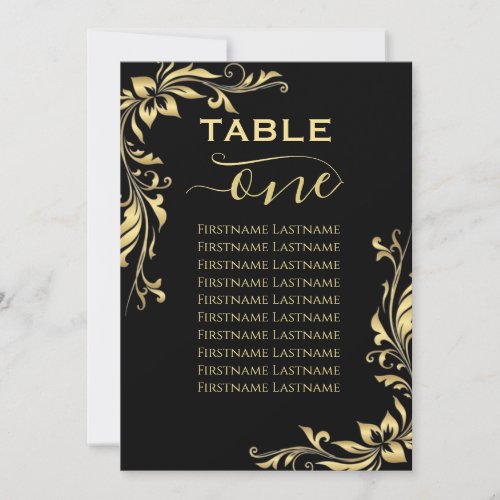 gold glitter foil Table Number one 1 Seating Chart