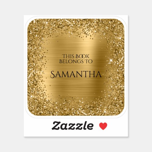 Gold Glitter Foil This Book Belongs To Square Sticker