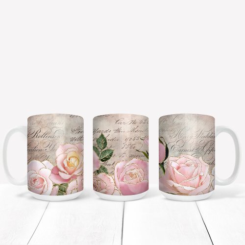 Gold Glitter Foil Vintage Roses Coffee Mug