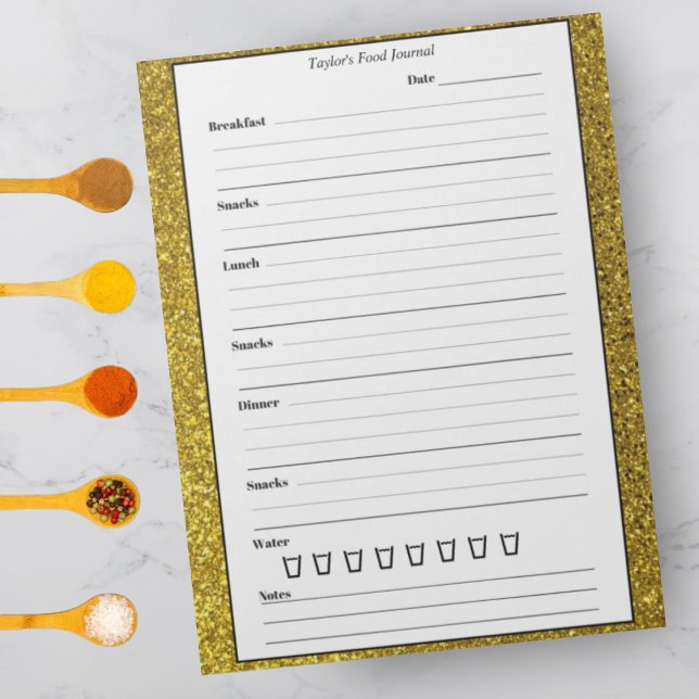Gold Glitter Food Journal - Trendy Chic Meal Diary Notepad (Creator Uploaded)