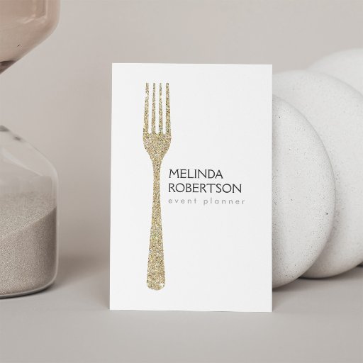 Customizable Gold Glitter Fork Event Planner Business Card