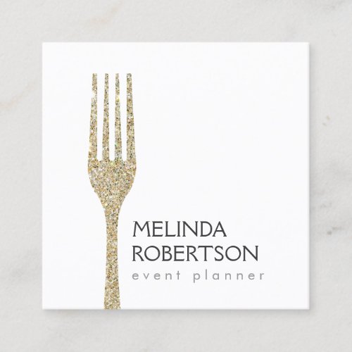 Gold Glitter Fork Event Planner Square Business Card