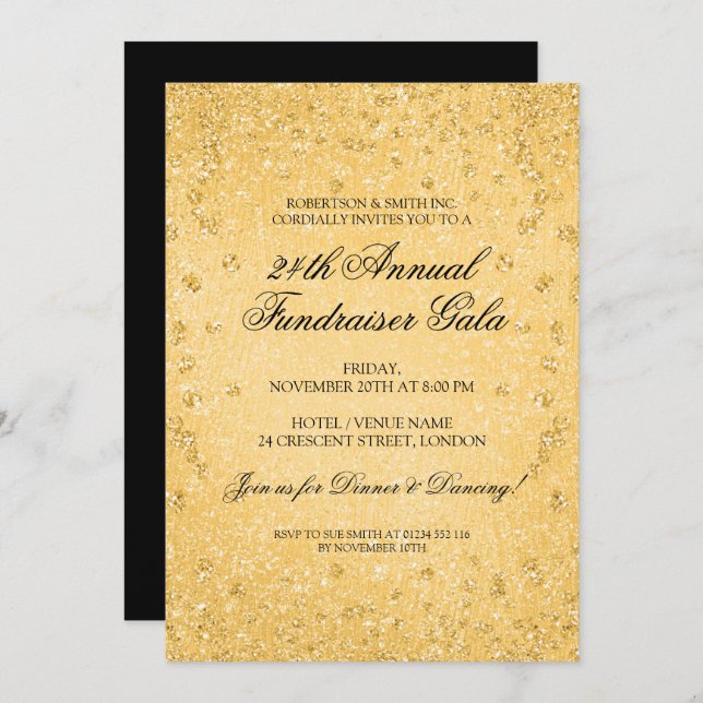 Gold Glitter Formal Corporate Fundraiser Invitation (Front/Back)