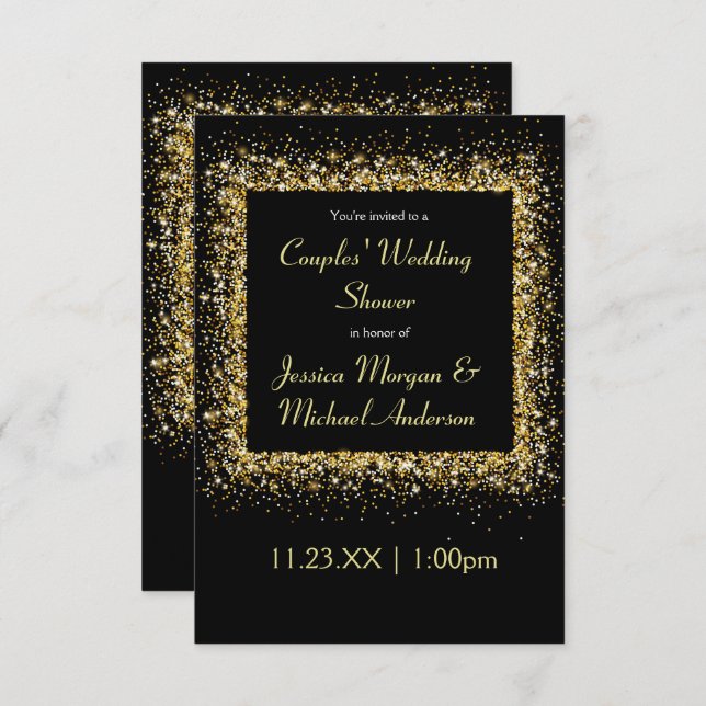 Gold Glitter Frame - 3x5 Couples' Wedding Shower Invitation (Front/Back)