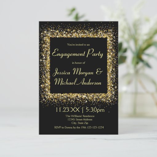 Gold Glitter Frame - 3x5 Engagement Party Invitation | Zazzle