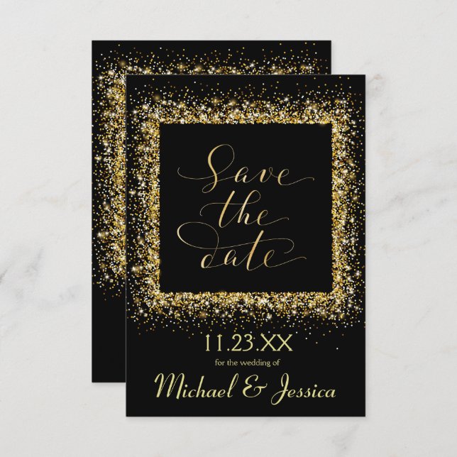 Gold Glitter Frame - 3x5 Save the Date Invitation (Front/Back)