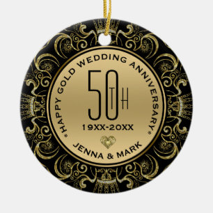 Gold Glitter Frame 50th Wedding Anniversary Ceramic Ornament