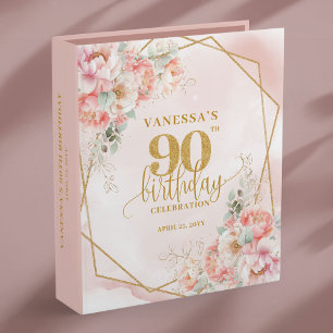 Gold Glitter Frame 90th Birthday Memory Album 3 Ring Binder