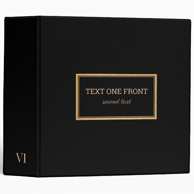 Gold Glitter Frame and Black Rectangle 3 Ring Binder (Front/Spine)