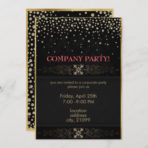 Gold Glitter Frame And Dots Invitation