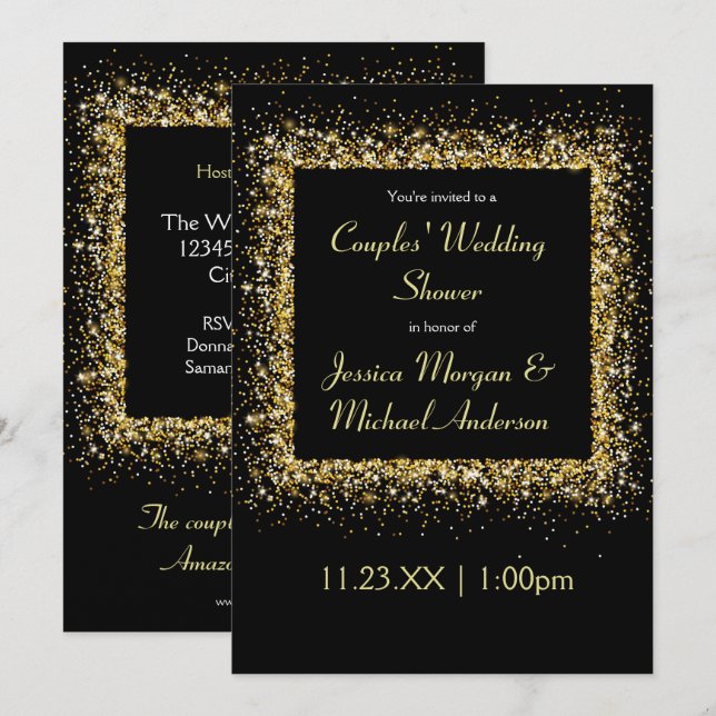 Gold Glitter Frame - Couples' Wedding Shower Invitation (Front/Back)