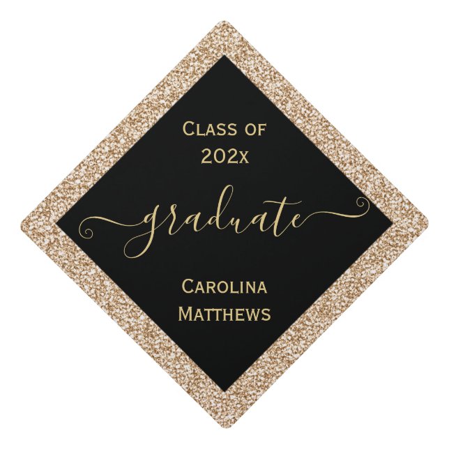 Gold Glitter Frame Graduation Cap Topper (Front)