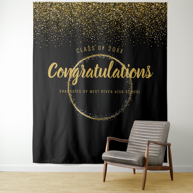 Gold Glitter Frame Graduation Photo Booth Backdrop (In Situ)