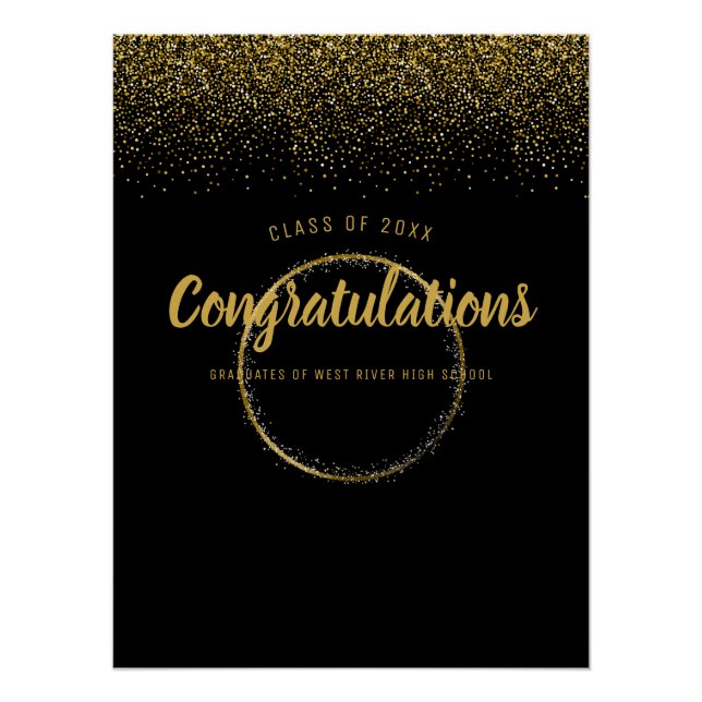 Gold Glitter Frame Graduation Photo Booth Backdrop Poster (Front)