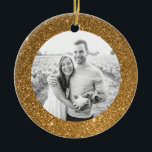 Gold Glitter Frame Holiday Christmas Ornament<br><div class="desc">A modern frame of faux gold glitter sparkles and shines on this custom Christmas ornament featuring your personal photo on one side and easily customized template text on the back. Commemorate the year with this personalized ornament or give to family as a unique holiday keepsake.</div>