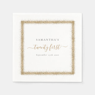 Gold Glitter Frame Name Date 21st Party Napkins