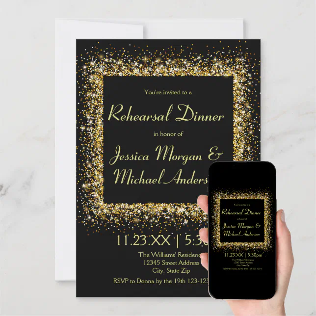 Gold Glitter Frame Rehearsal Dinner Invitation Zazzle