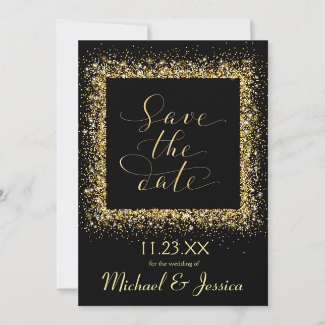 Gold Glitter Frame - Save the Date Invitation (Front)