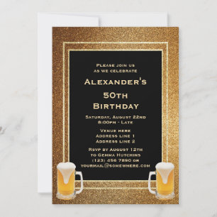 Gold Glitter Framed & Beer Invitation