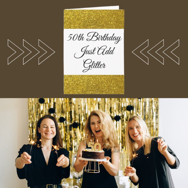 Gold Glitter Fun At 50 For Her Birthday  Card (Creator Uploaded)