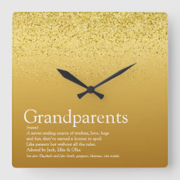 Gold Glitter Fun Cool Grandparents Definition Square Wall Clock