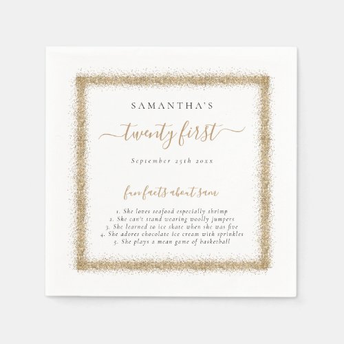 Gold Glitter Fun Facts Name Date 21st Party Napkins