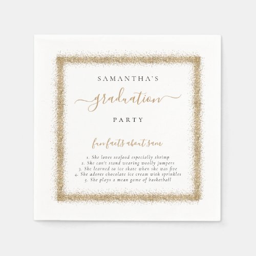 Gold Glitter Fun Facts Name Graduation Party  Napkins