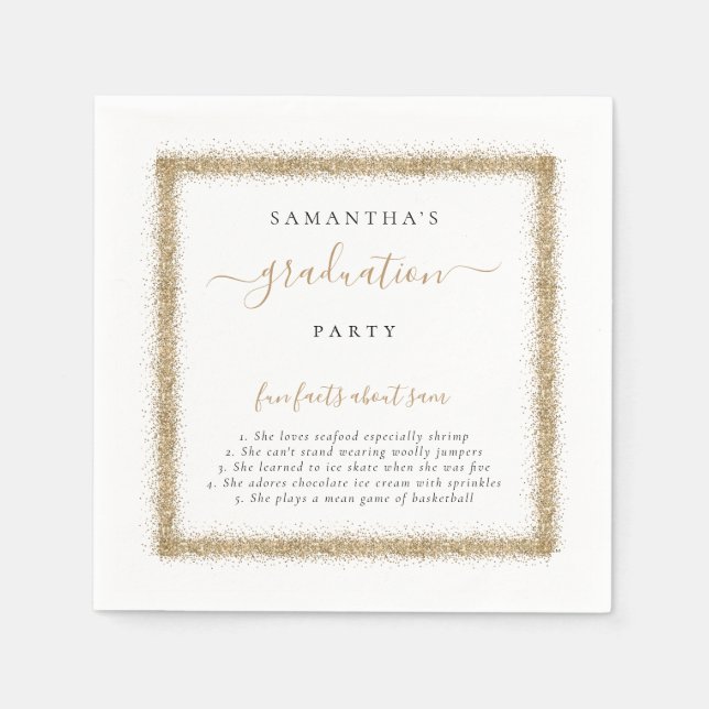 Gold Glitter Fun Facts Name Graduation Party  Napkins (Front)