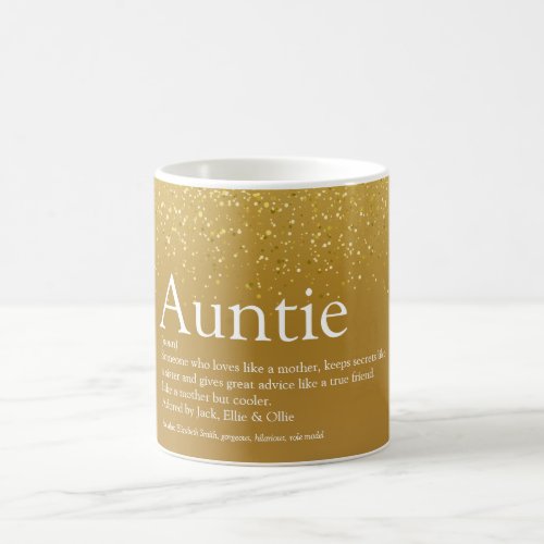 Gold Glitter Fun Glam Cool Aunt Auntie Definition Coffee Mug