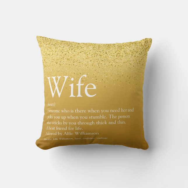 Gold Glitter Fun Glam World's Best Wife Definition Throw Pillow (Front)