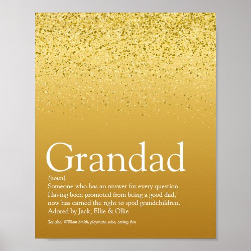 Gold Glitter Fun Grandpa Grandad Papa Definition Poster