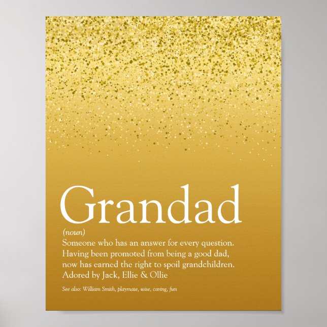 Gold Glitter Fun Grandpa Grandad Papa Definition Poster (Front)