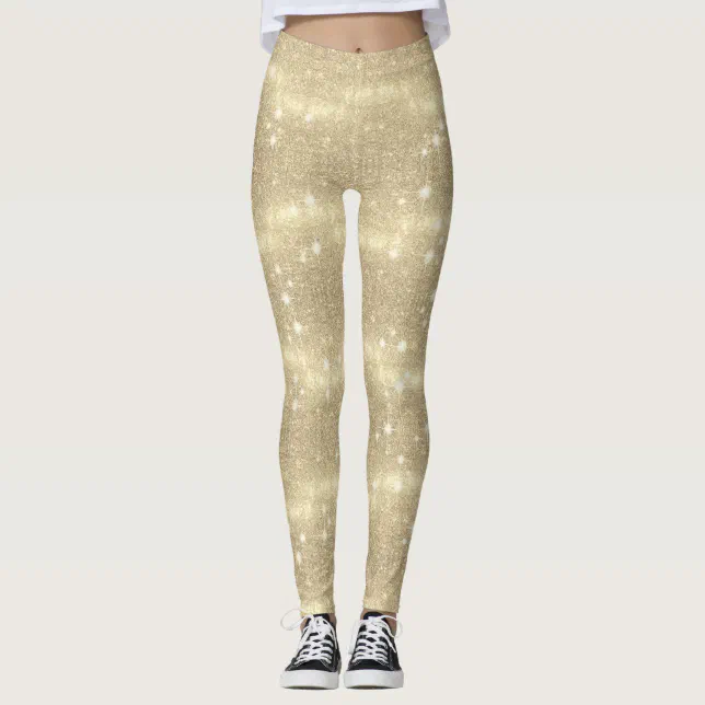 Gold Glitter Galaxy Faux Space Sparkle Leggings | Zazzle