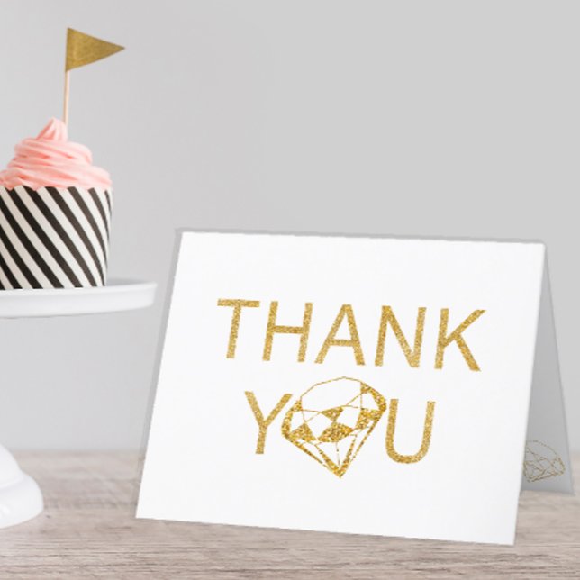 Gold Glitter Gem Birthday Thank You Card for Girls (glam glitter gold gem thank you card)