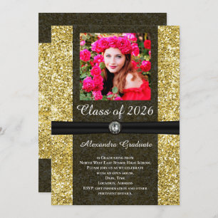 Gold Glitter Gem Photo Class of 2026 Graduation Invitation