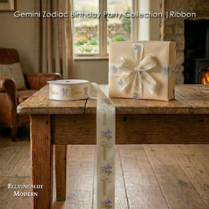Gold Glitter Gemini Zodiac Birthday Gift Satin Ribbon