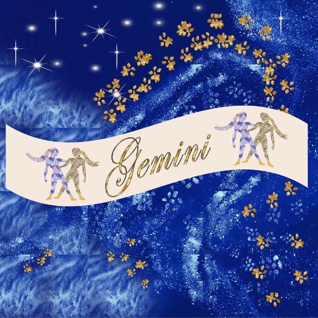 Gold Glitter Gemini Zodiac Birthday Gift Satin Ribbon (Creator Uploaded)